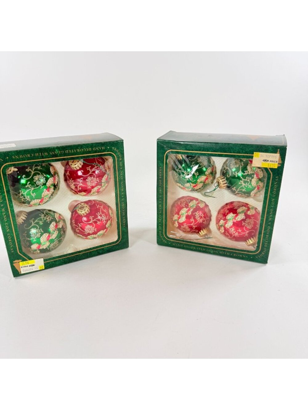 Vintage Christmas By Krebs Hand Decorated Glass Ornaments Red Green Gold 2/4 pk